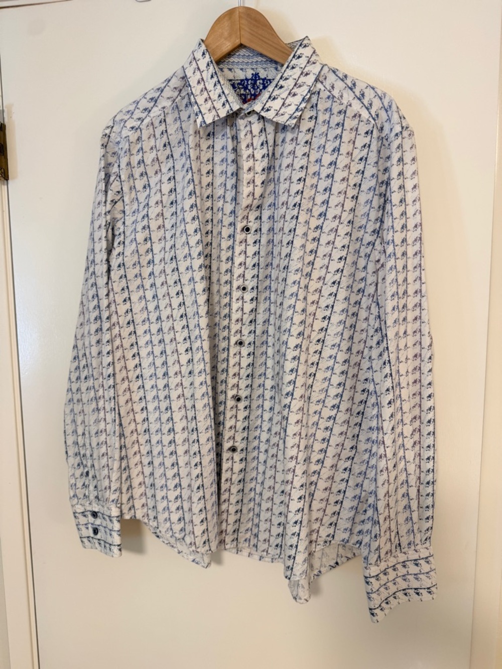 Robert Graham White Button-Down Shirt with Blue Pattern